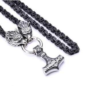 Collier avec pendentif tête de loup Viking en acier inoxydable pour hommes, populaire, marteau de Thor, chaîne empereur - Publicité