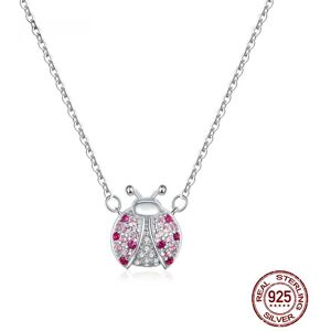 Collier avec pendentif coccinelle en argent Sterling 925 véritable, chaîne d insecte rose CZ pour femmes, 45cm, cadeaux pour enfants, bijoux fins - Publicité