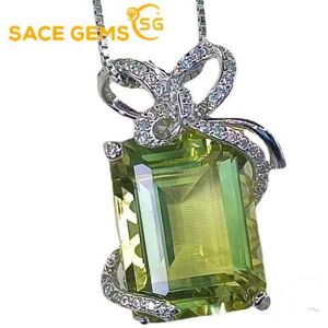 SACE GEMS – collier avec pendentif en Quartz citron pour femmes, en argent Sterling 925, 12x16mm, bijoux fins pour fête de mariage, cadeaux - Publicité