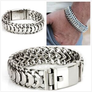 Bracelet large homme en acier inoxydable biker lourd - Publicité