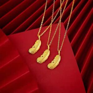 Stuart Woo Collier avec pendentif en or jaune pur 999 24K, Mini pendentif Simple en forme de plume, chaîne en or véritable 18K pour femmes, bijoux fins, cadeau - Publicité