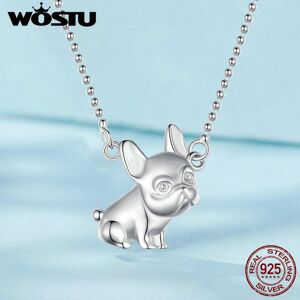 WOSTU – collier avec pendentif bouledogue français en argent Sterling 925, chaîne de cou de chien mignon pour femmes, bijoux cadeau de fête - Publicité