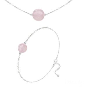 Les Trésors De Lily [R5983] - Parure argent artisanal  Mineralia  quartz rose argenté - 10 et 8 mm (collier & bracelet) - Publicité