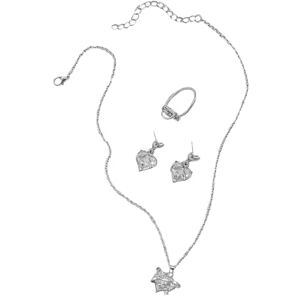 Yokawe Parure de bijoux en forme de cœur avec pendentif en forme de cœur pour femme Collier boucles d'oreilles bague mariage bal de fin d'année fête galvanisé, Métal, Pierre secondaire - Publicité