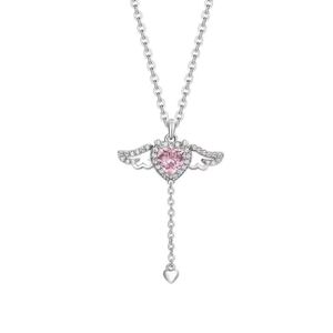 Asukohu Collier avec pendentif en forme de cœur en forme d'aile d'ange en cristal pour femme et fille Tendance Y2K Zircon élégant, Métal - Publicité