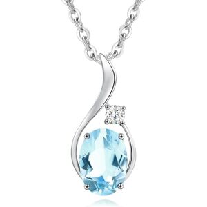 FANCIME Collier avec pendentif en or blanc 585 massif 14 carats avec pierre de naissance elliptique et diamant véritable 0,031 carat, cadeau fin pour femmes et filles, chaîne en argent 925 de 40 + 5 - Publicité