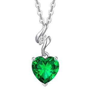 AGVANA 14K Or Blanc Collier Femme 0,035 Ct Diamant Pendentif Forme De Coeur, émeraude Pendentif en Or Blanc Massif Avec Chaîne 925, 8x8mm Mai Birthstone Collier Beaux Bijoux Cadeau pour les Femmes - Publicité