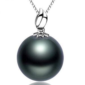 ONDIAN Collier avec Pendentif en Perles Noires d'eau salée de Tahiti, véritable, Rond de 11 à 12mm, Blanc 18 carats, pour Femmes - Publicité