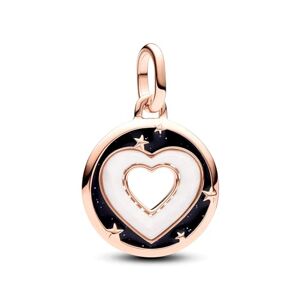 Pandora ME Charm médaillon Cœur en métal plaqué or rose 14 carats avec biorésine blanche, nacre artificielle et émail noir scintillant - Publicité