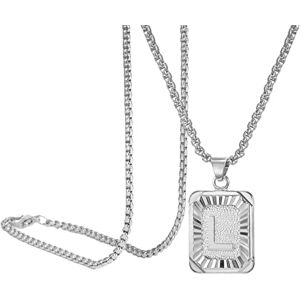 Generic Collier avec pendentif initiale en plaqué argent pour homme et femme, taille unique, Métal - Publicité