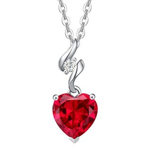 AGVANA 14K Or Blanc Collier Femme 0,035 Ct Diamant Pendentif Forme De Coeur, Rubis Pendentif en Or Blanc Massif Avec Chaîne 925, 8x8mm Juillet Birthstone Collier Beaux Bijoux Cadeau pour les Femmes - Publicité