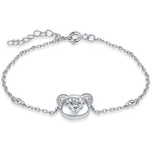 JewelryPalace 1.2ct Blanc Coeur Mignon Ours Bracelet Papillon Noeud Argent 925 Pour Femme, Reglable Bracelet Chaine Fin Zircon Pierre Pour Fille, Ensemble Parure de Bijoux Cadeau Maman Anniversaire - Publicité