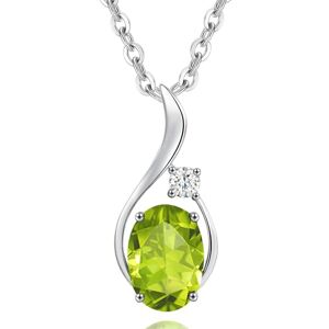 FANCIME Collier avec pendentif en or blanc 585 massif 14 carats avec pierre de naissance elliptique et diamant véritable 0,031 carat, cadeau fin pour femmes et filles, chaîne en argent 925 de 40 + 5 - Publicité