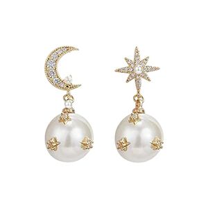 HAODUOO Boucles d'Oreilles Paillettes Étoile et Lune Boucles d'Oreilles Perles Antiallergiques for Rencontres 1 Paire - Publicité