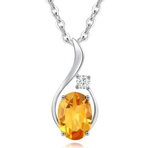 FANCIME Collier avec pendentif en or blanc 585 massif 14 carats avec pierre de naissance elliptique et diamant véritable 0,031 carat, cadeau fin pour femmes et filles, chaîne en argent 925 de 40 + 5 - Publicité