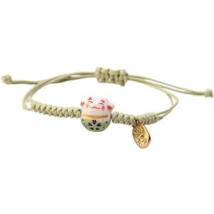 jebyltd Bracelet en céramique pour couple en forme de chat porte-bonheur tissé à la main, 15* 12* 1cm, corde en coton - Publicité