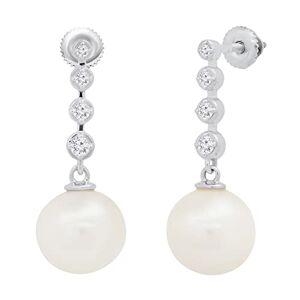 Dazzlingrock Collection Boucles d'oreilles pendantes avec perle de culture d'eau douce ronde de 10 mm et diamant blanc de 0,21 carat Boucles d'oreilles pendantes avec fermoir à vis pour femme, - Publicité