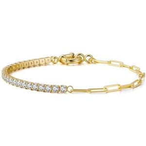 Aotiwe Gourmette Femme en Or, Bracelet Femme Argent Massif Chaîne Tennis et Trombone Gourmette Femme avec Blanc Rond Oxyde de Zirconium 16.5cm - Publicité