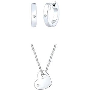 Elli Diamore-Boucles d'oreilles-Femme Argent 925 -Diamant-Blanc-0.04 ct. + Femme Collier Court Cœur Amour Amitié Démonstration de Amour Argent 925 Diamant 0,02 Carats Blanc Longueur 45 cm - Publicité