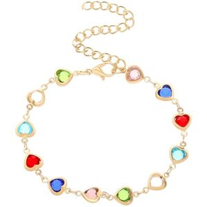 Surakey Collier et Bracelet en Zircon en Forme de Coeur Coloré Bohème cristal collier Bracelet Coeur réglable Collier Alliage Doré Dopamine Accessoires de Bijoux pour Femmes Filles Cadeaux (Bracelet) - Publicité