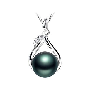 ONDIAN Horloge Collier avec pendentif en perle de Tahiti noire 18 carats Cadeau d'anniversaire de bijoux fins pour femme, épouse, maman, fille - Publicité