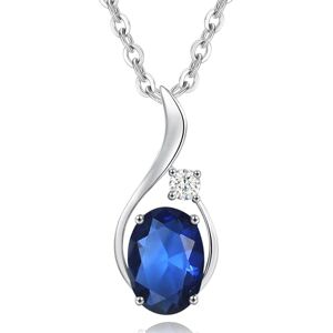 FANCIME Collier avec pendentif en or blanc 585 massif 14 carats avec pierre de naissance elliptique et diamant véritable 0,031 carat, cadeau fin pour femmes et filles, chaîne en argent 925 de 40 + 5 - Publicité