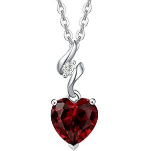 AGVANA 14K Or Blanc Collier Femme 0,035 Ct Diamant Pendentif Forme De Coeur, Grenat Pendentif en Or Blanc Massif Avec Chaîne 925, 8x8mm Janvier Birthstone Collier Beaux Bijoux Cadeau pour les Femmes - Publicité