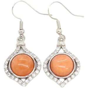 Tesselite Boucles d'oreilles en Pierre Boucles d'oreilles en Pierre de Cristal Naturel améthyste Quartz Rose Agate Vase Rond Strass Crochet pendante Femmes Filles Boucle d'oreille Bijoux, Aventurine Orange - Publicité