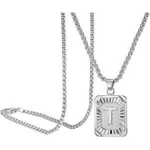 Generic Collier avec pendentif initiale en plaqué argent pour homme et femme, taille unique, Métal - Publicité