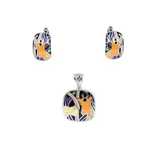 AMONROO Multi color Enamel Pendant with English Lock Hoop Earrings Solid Silver Set Design Animal Print with CZ Minimalist Handmade Gift - Publicité
