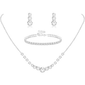 Diamday Parure Bijoux Femme Collier et Boucles d'Oreilles en Cristal de Roche Bracelet Maillons Argent Parure Bijoux de Mariage pour Les Mariées Accessoires de costume - Publicité