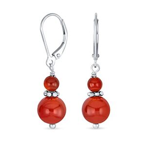 Bling Jewelry Gemstone Natural Red Carnelian Boho Bali Milgrain Edged Beaded Rondel Separator Double Ball Round Drop Dangle Earrings For Women Teen .925 Sterling Silver Lever Back - Publicité