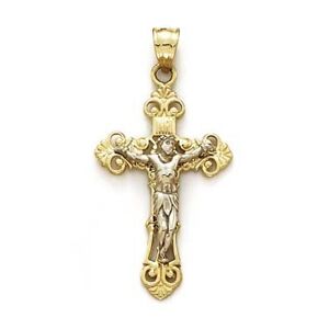 JewelryWeb Collier avec pendentif en forme de croix religieuse en or 14 carats pour femme, One Size, Métal Doré Métal, Pas de gemme - Publicité