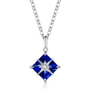 Agvana Collier en or blanc massif 14 carats, collier pour femme en diamant 0,027 ct, pendentif en pierres précieuses avec chaîne en argent sterling, collier en pierre de naissance Starburst 8 x 8 mm - Publicité