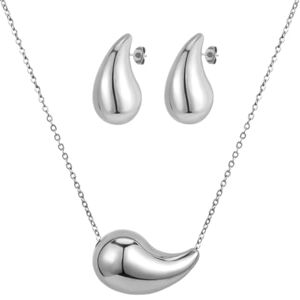 Emibele Parure de Bijoux pour Femme, Ensemble Collier et Clous d'Oreilles en Forme de Goutte d'Eau, Ensemble de Bijoux Légers en Acier au Titane, Cadeaux de Bijoux pour Mère Sœur Fille Amie, Argent - Publicité