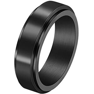 Ayoiow Bague Anti Stress Bague Acier Inoxydable Homme 6MM Polie Tournante Noir Bague Rotative Nr. 117 - Publicité