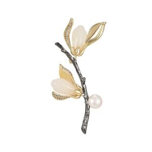 YIORYO Broche élégante en forme de fleur de Magnolia for femmes, accessoires de costume for robe de soirée de mariage, en Zircon fait à la main, en perle de fleur, épingle à revers - Publicité