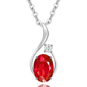 FANCIME Collier avec pendentif en or blanc 585 massif 14 carats avec pierre de naissance elliptique et diamant véritable 0,031 carat, cadeau fin pour femmes et filles, chaîne en argent 925 de 40 + 5 - Publicité