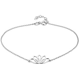 Vanbelle Bijoux en argent sterling – Tampon plaqué rhodium 925 – Bracelet de cheville Lotus – Bijoux de pied élégants magnifiquement conçus – 22,9 cm de long + 2,5 cm d'extension - Publicité