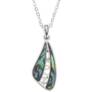 Kiara Jewellery Collier avec pendentif en forme d’aile de papillon orné d’ormeau naturel bleu vert incrusté, sur chaîne serpent de 45,7 cm Plaqué en rhodium argenté qui ne ternit pas. Publicité