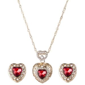 Wizoowip Ensemble de bijoux en strass Lady 1 femmes collier boucles d'oreilles pendentif coeur Faux cristal évider couleur correspondant luxe bal fête mariage mariée boucles d'oreilles Rouge - Publicité