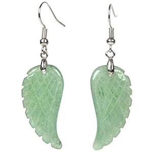 Tesselite Boucles d'oreilles en pierre de quartz en cristal sculpté naturel améthystes boucles d'oreilles en pierre avec crochet d'aile d'ange en jaspe rouge, aventurine verte, taille unique - Publicité