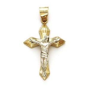 JewelryWeb Collier avec pendentif crucifix en or bicolore 14 carats pour femme, One Size, Métal Doré Métal, Pas de gemme - Publicité