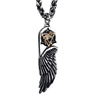 Generic Collier avec pendentif ailes d'ange pour homme, collier vintage en acier inoxydable avec plumes d'oeil d'horus, argent, 50 cm - Publicité