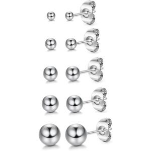 Adramata 5 Paires de Boucles d'oreilles en Titane G23 pour Femmes Hommes Oreilles Sensibles, Minuscule Boule/CZ Boucle d'oreille Cartilage, 3/4/5/6/8 MM Boucles d'oreilles Hypoallergéniques, 20G,B - Publicité