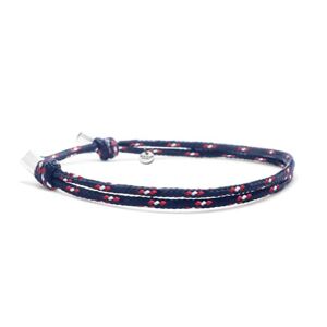 Nato Cuff Bracelet Paracorde 2mm et Argent 925 Bijou Homme ou Femme Ajustable dessiné et assemblé en France (Bleu/Blanc/Rouge) - Publicité