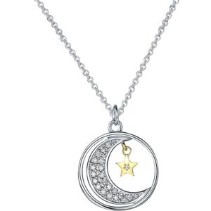 ULELA DIKML Collier avec pendentif lune et étoile pour femme Cadeau d'anniversaire Plaqué platine Oxyde de zirconium, Plaqué platine, Zircone cubique - Publicité