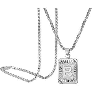 Generic Collier avec pendentif initiale en plaqué argent pour homme et femme, taille unique, Métal - Publicité