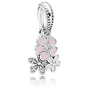 Stone Beads Charm Pendentif Fleurs Po¨¦tiques en Argent 925/1000e avec ¨¦Mail Rose p?Le et Blanc. Publicité