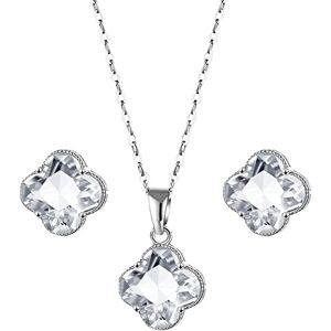 FFWTPY Ensemble de Bijoux pour Femme Fille Trèfle à Quatre Feuilles Parure Boucles d'oreilles & Pendant Collier de Cristal Parure de Bijoux Argent Cadeau pour Anniversaire Noël Saint Valentin - Publicité